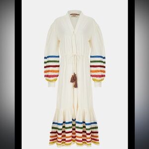 Cream Maxi Dress with Multicolor Stripe Accents